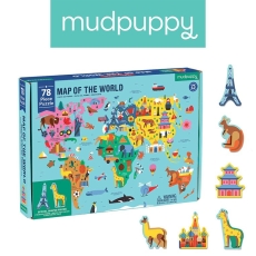 Puzzle Mapa Świata z elementami w kształcie budynków i zwierząt 5+