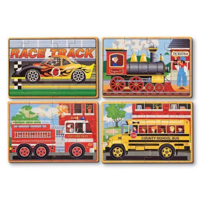 Drewniane puzzle – zestaw 4 obrazków – pojazdy